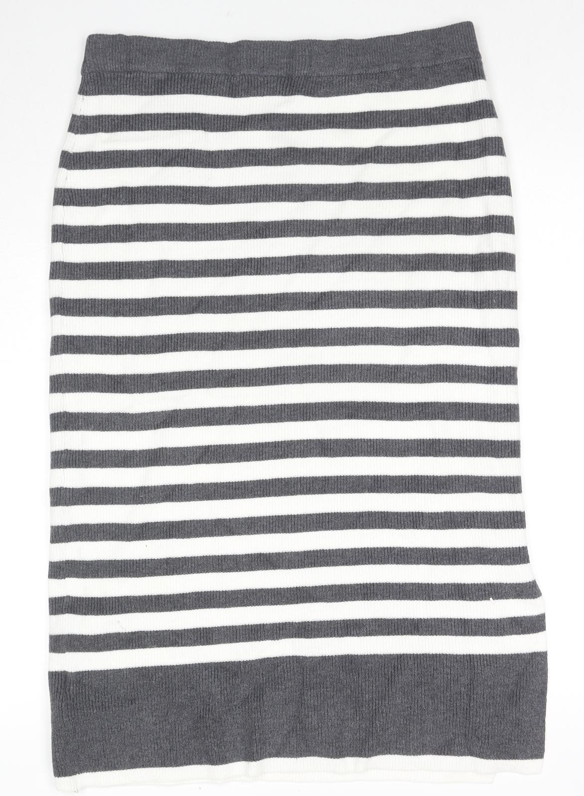 Marks and Spencer Womens Grey Striped Viscose A-Line Skirt Size L