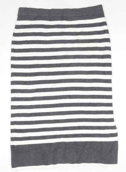 Marks and Spencer Womens Grey Striped Viscose A-Line Skirt Size L