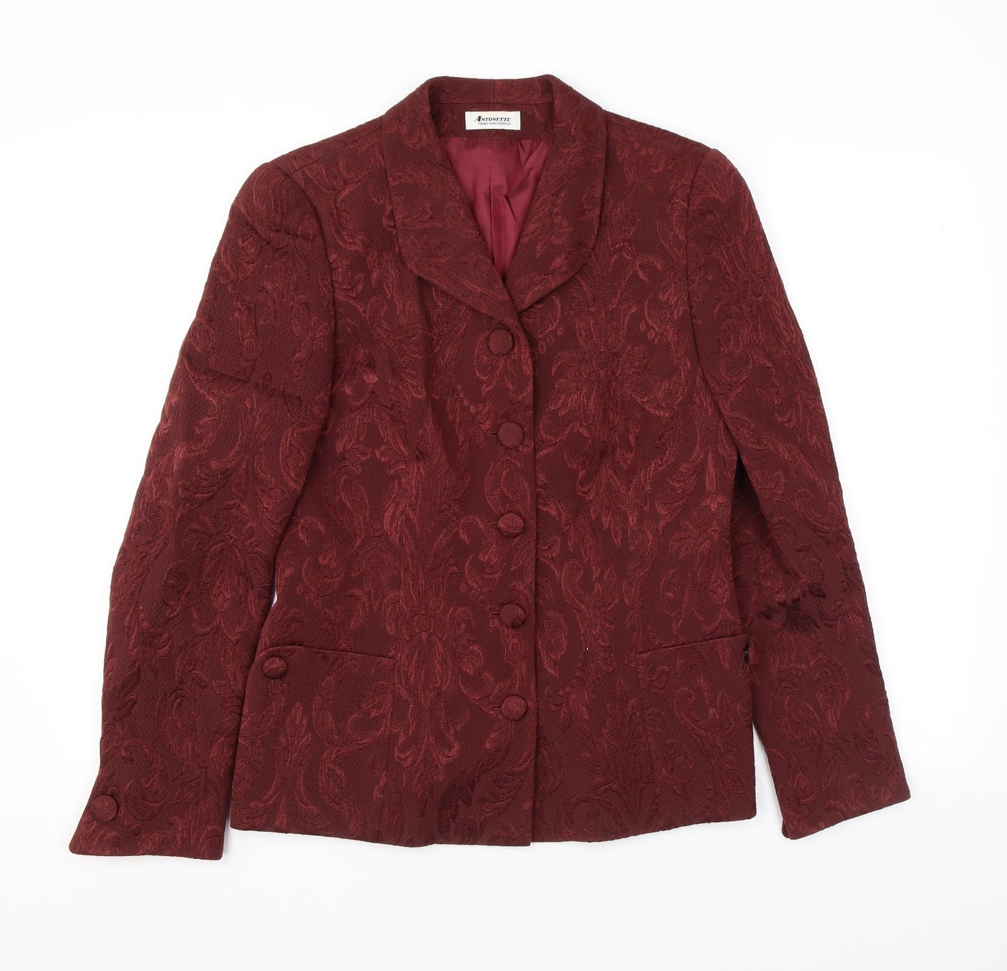 Antonette Womens Red Geometric Jacket Blazer Size 14 Button
