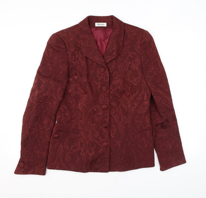 Antonette Womens Red Geometric Jacket Blazer Size 14 Button