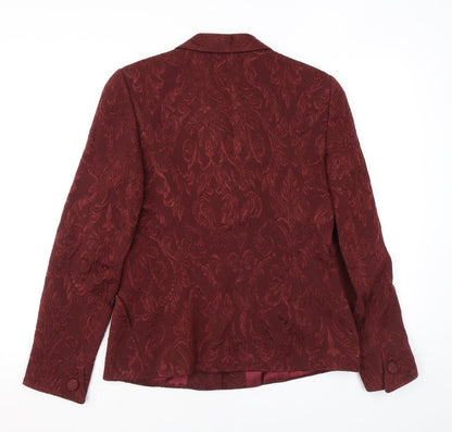 Antonette Womens Red Geometric Jacket Blazer Size 14 Button