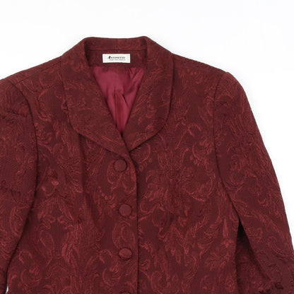 Antonette Womens Red Geometric Jacket Blazer Size 14 Button