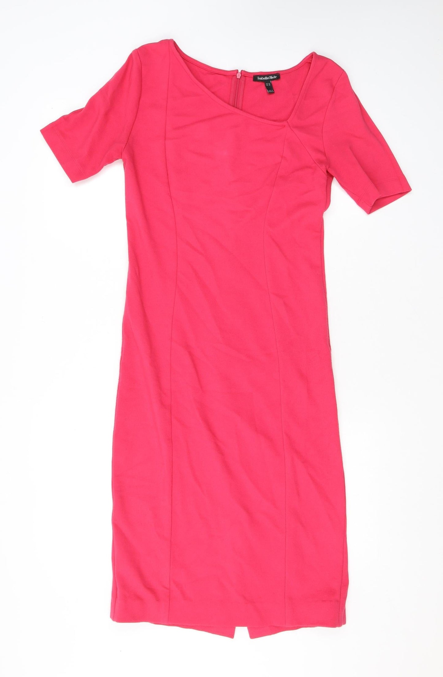 Isabella Oliver Womens Pink Viscose Pencil Dress Size 14 Scoop Neck Zip - Asymmetric Neckline