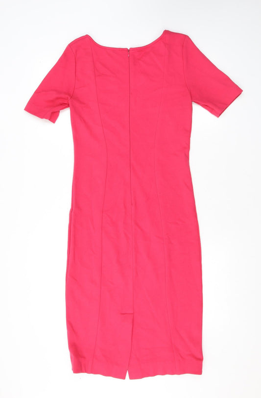 Isabella Oliver Womens Pink Viscose Pencil Dress Size 14 Scoop Neck Zip - Asymmetric Neckline