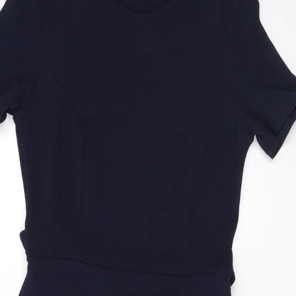 Boohoo Womens Blue Polyester Bodycon Size 10 Round Neck Tie