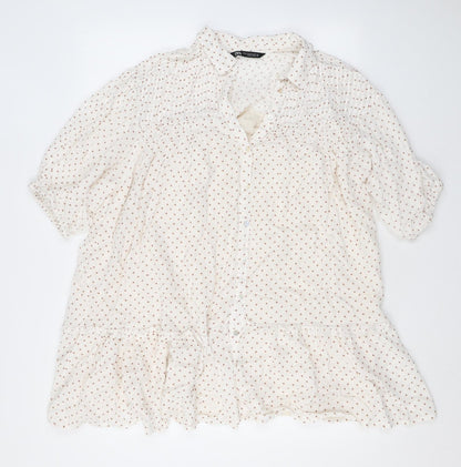 Zara Womens Ivory Polka Dot Polyester Shirt Dress Size XS Collared Button
