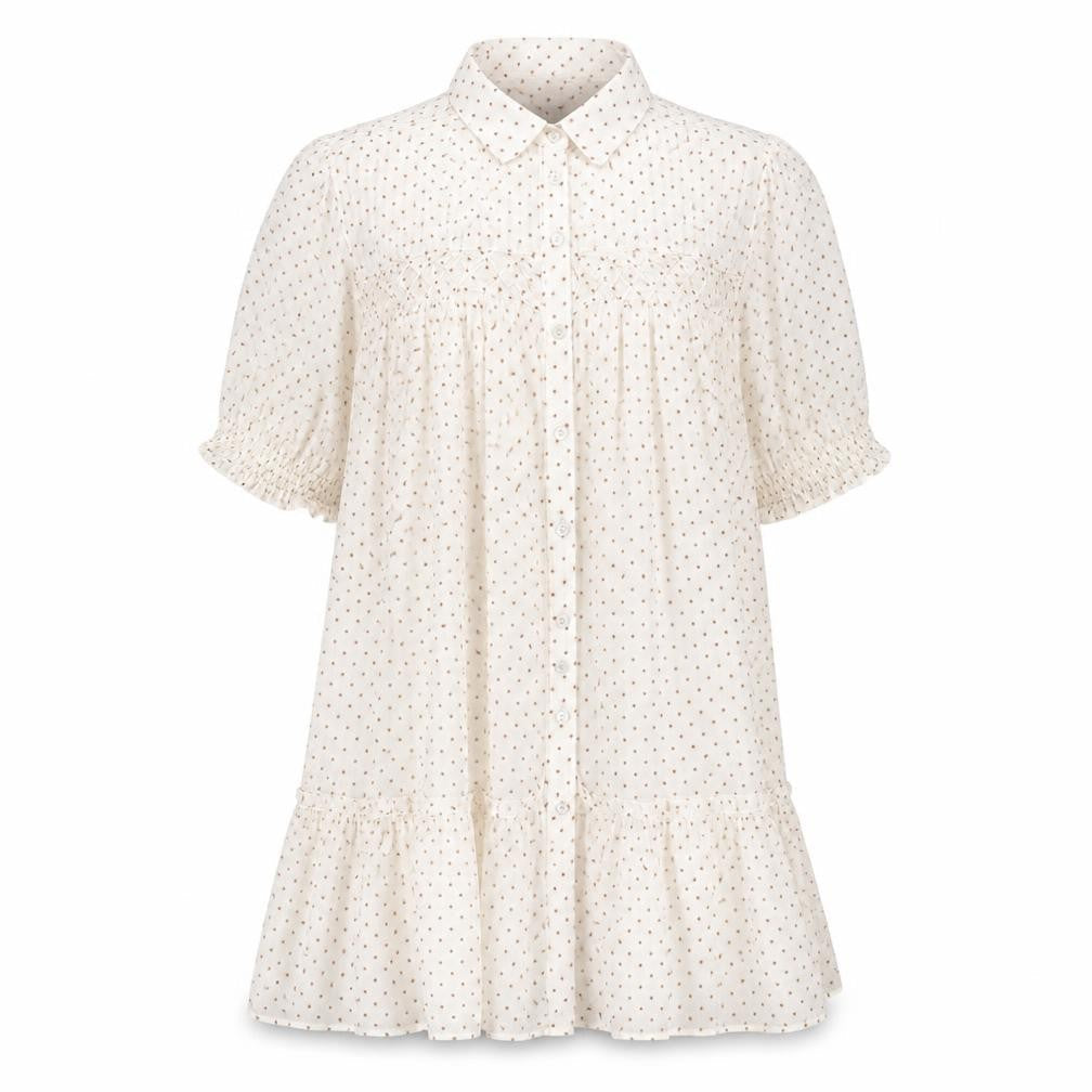 Zara Womens Ivory Polka Dot Polyester Shirt Dress Size XS Collared Button
