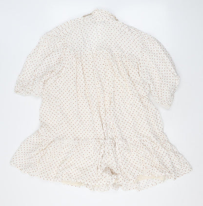Zara Womens Ivory Polka Dot Polyester Shirt Dress Size XS Collared Button