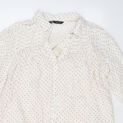 Zara Womens Ivory Polka Dot Polyester Shirt Dress Size XS Collared Button
