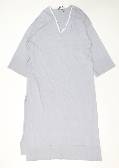 Zara Womens Grey Viscose T-Shirt Dress Size XS V-Neck Pullover - Slit