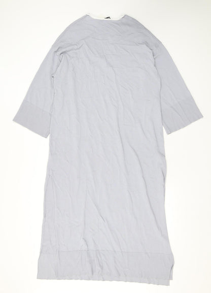 Zara Womens Grey Viscose T-Shirt Dress Size XS V-Neck Pullover - Slit