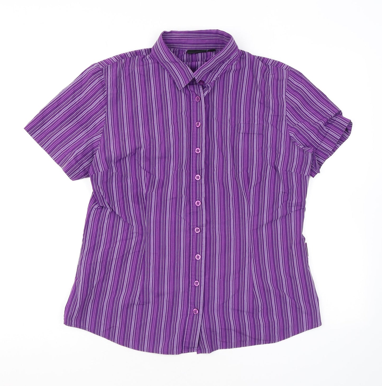 Dimensions Womens Purple Striped Polyester Basic Button-Up Size 14 Collared