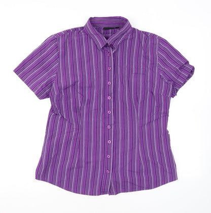 Dimensions Womens Purple Striped Polyester Basic Button-Up Size 14 Collared