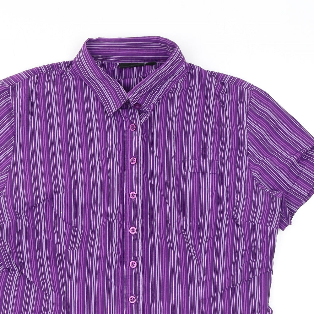 Dimensions Womens Purple Striped Polyester Basic Button-Up Size 14 Collared