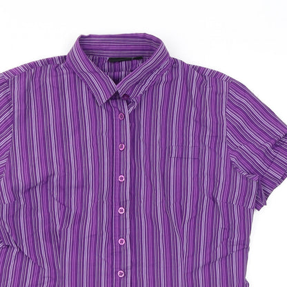 Dimensions Womens Purple Striped Polyester Basic Button-Up Size 14 Collared