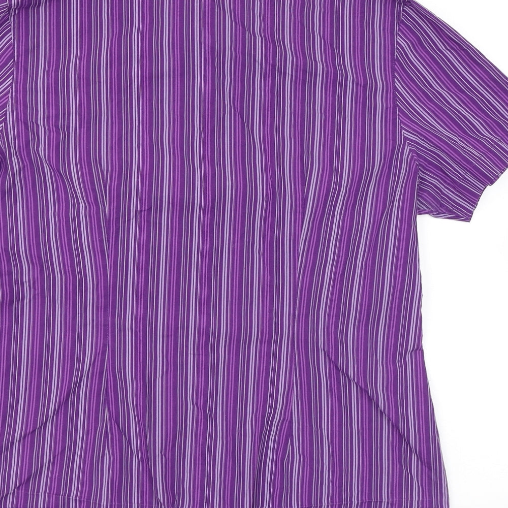 Dimensions Womens Purple Striped Polyester Basic Button-Up Size 14 Collared