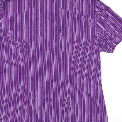 Dimensions Womens Purple Striped Polyester Basic Button-Up Size 14 Collared