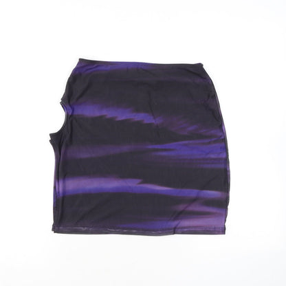 Motel Womens Purple Geometric Polyester Mini Skirt Size L - Cut Out, Slit