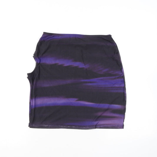 Motel Womens Purple Geometric Polyester Mini Skirt Size L - Cut Out, Slit