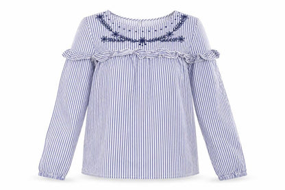 Dorothy Perkins Womens Blue Striped Cotton Basic Blouse Size 14 Round Neck - Cold Shoulder
