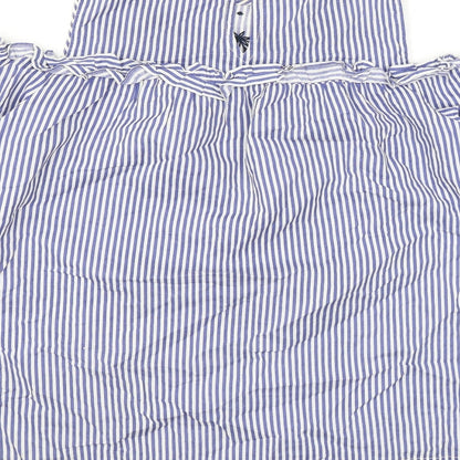 Dorothy Perkins Womens Blue Striped Cotton Basic Blouse Size 14 Round Neck - Cold Shoulder