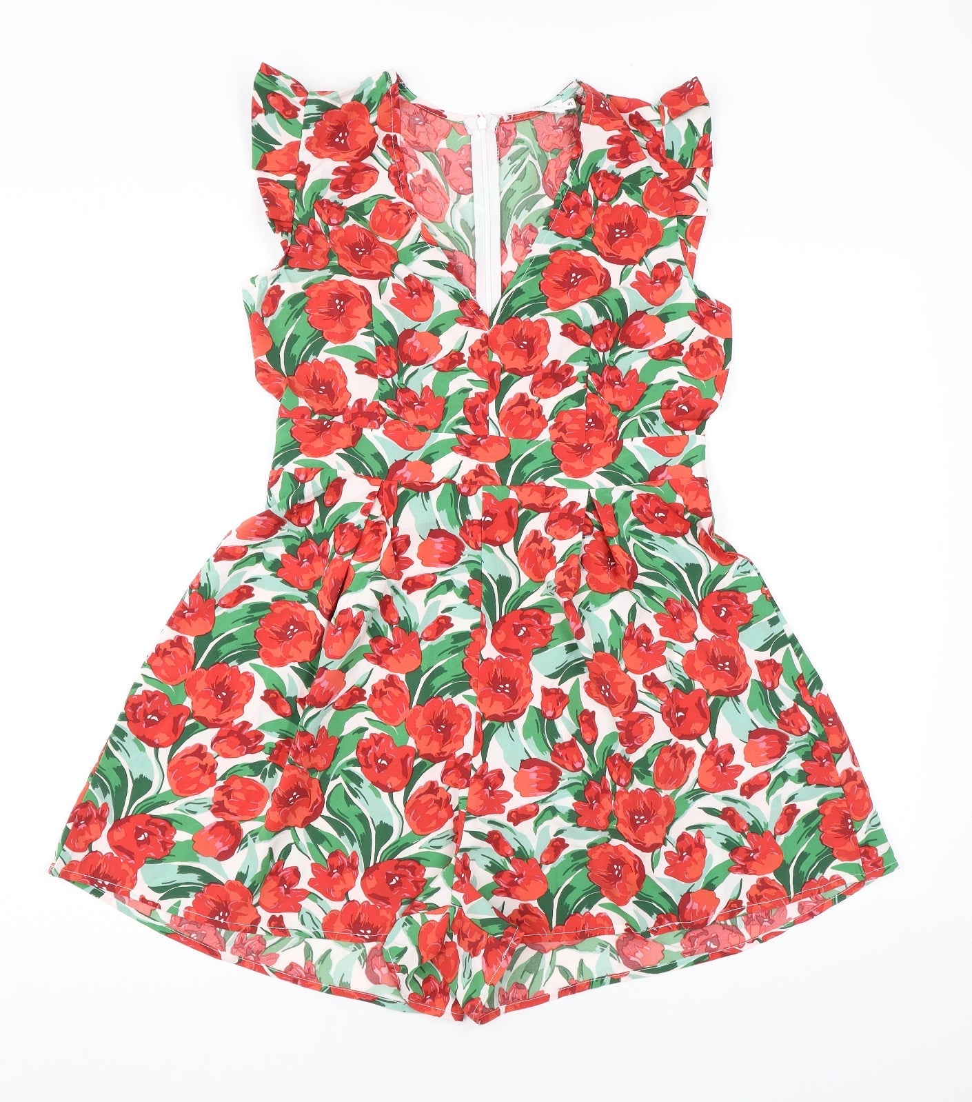 Ikoone & Blanka Womens Red Floral Polyester Playsuit One-Piece Size S L4 in Zip