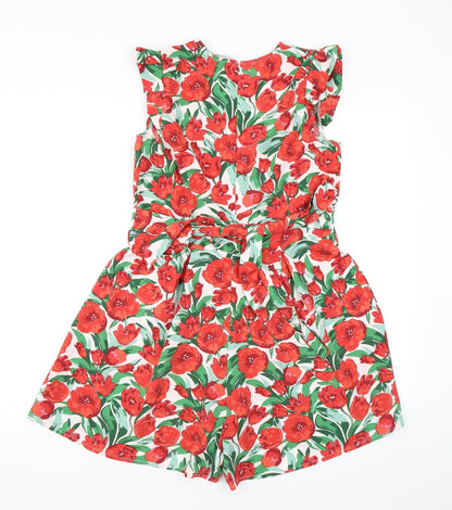 Ikoone & Blanka Womens Red Floral Polyester Playsuit One-Piece Size S L4 in Zip