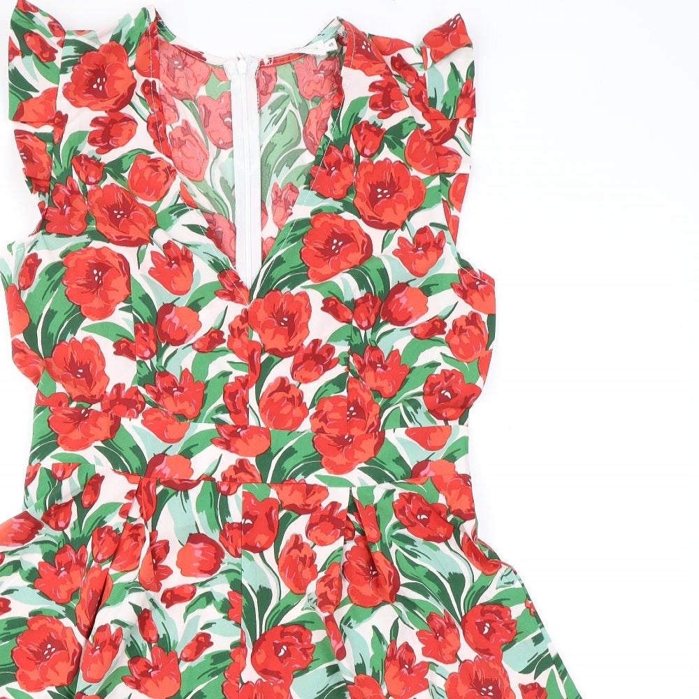 Ikoone & Blanka Womens Red Floral Polyester Playsuit One-Piece Size S L4 in Zip