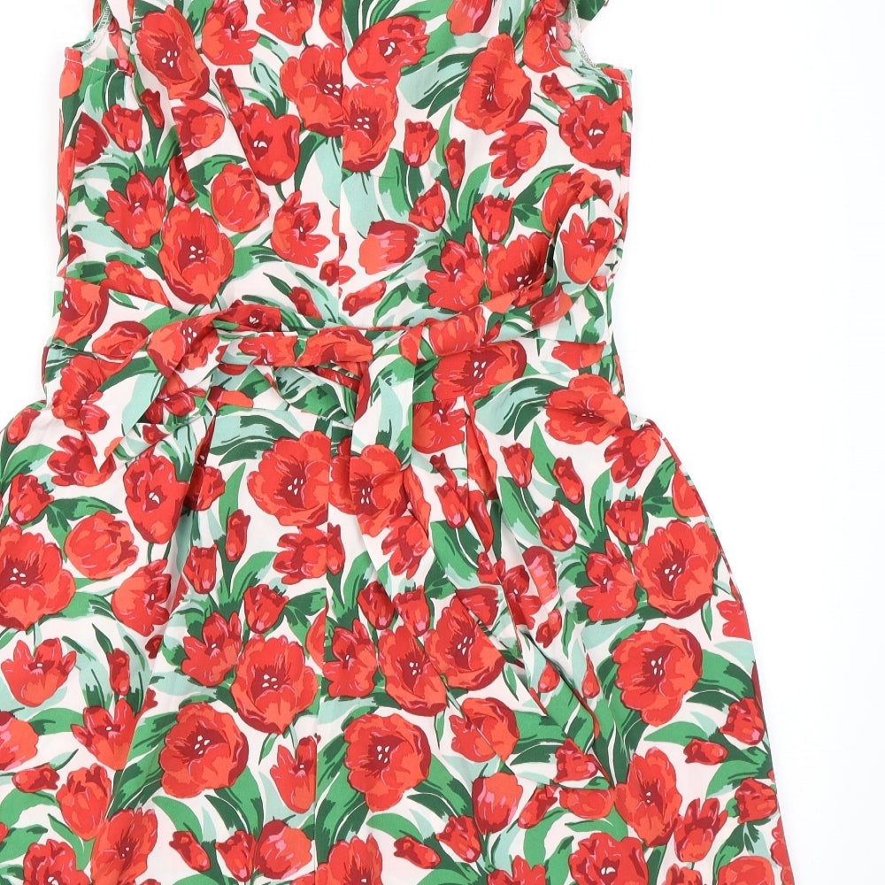 Ikoone & Blanka Womens Red Floral Polyester Playsuit One-Piece Size S L4 in Zip