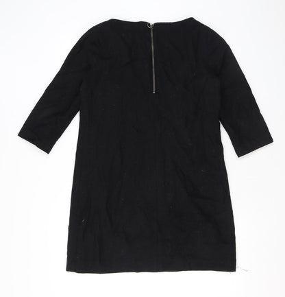 Mango Womens Black Polyester A-Line Size L Round Neck Zip