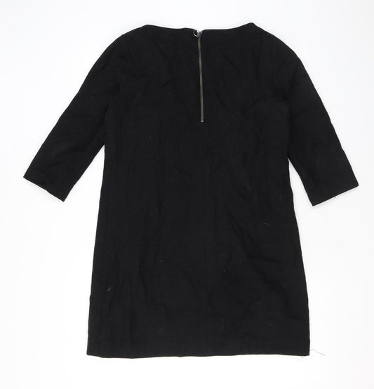 Mango Womens Black Polyester A-Line Size L Round Neck Zip