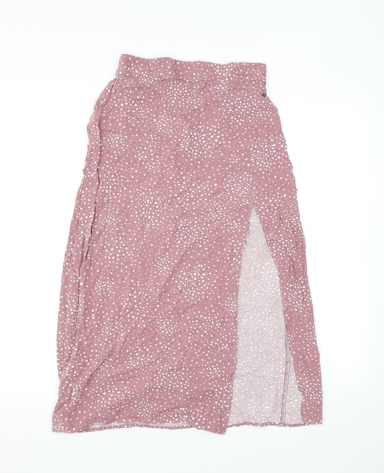 Pull&Bear Womens Pink Polka Dot Viscose A-Line Skirt Size M - Slit Elasticated Waist