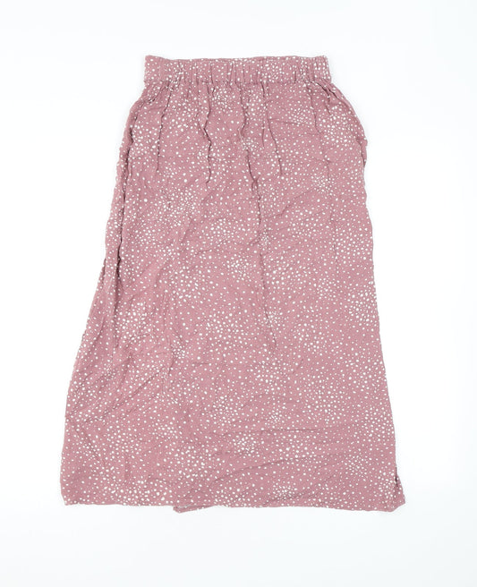 Pull&Bear Womens Pink Polka Dot Viscose A-Line Skirt Size M - Slit Elasticated Waist