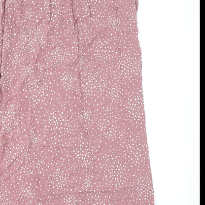 Pull&Bear Womens Pink Polka Dot Viscose A-Line Skirt Size M - Slit Elasticated Waist