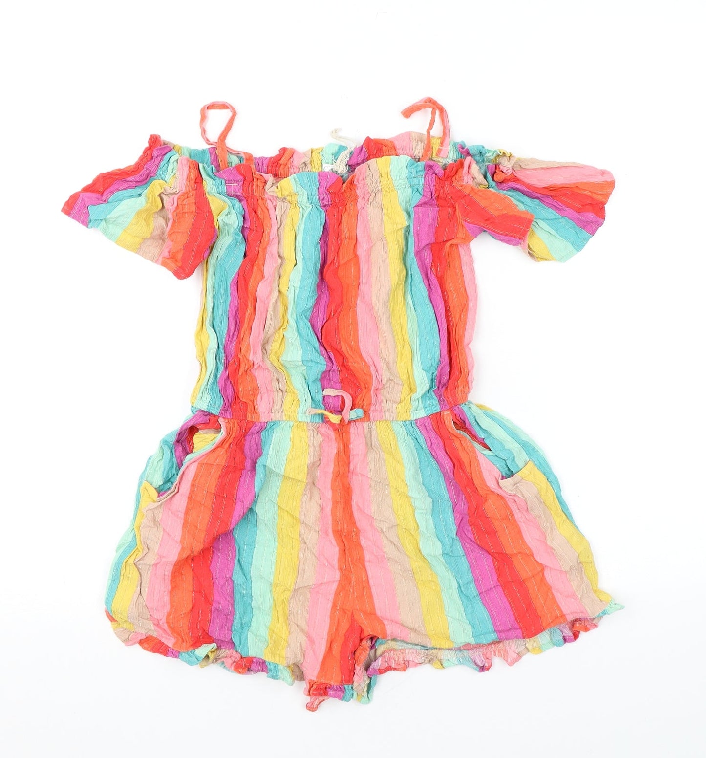 NEXT Girls Multicoloured Striped Vinyl Playsuit One-Piece Size 10 Years Pullover - Cold Shoulder