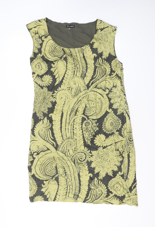 Autograph Womens Brown Geometric Polyester Tank Dress Size 14 Scoop Neck Zip