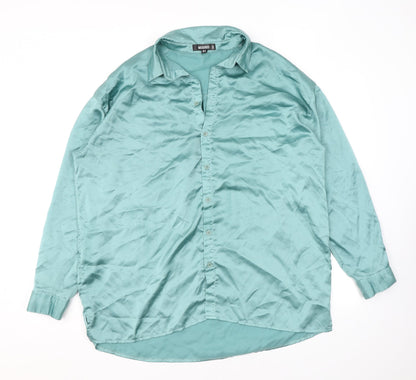 Womens UK Size 10 Missguided Green Basic Button-Up