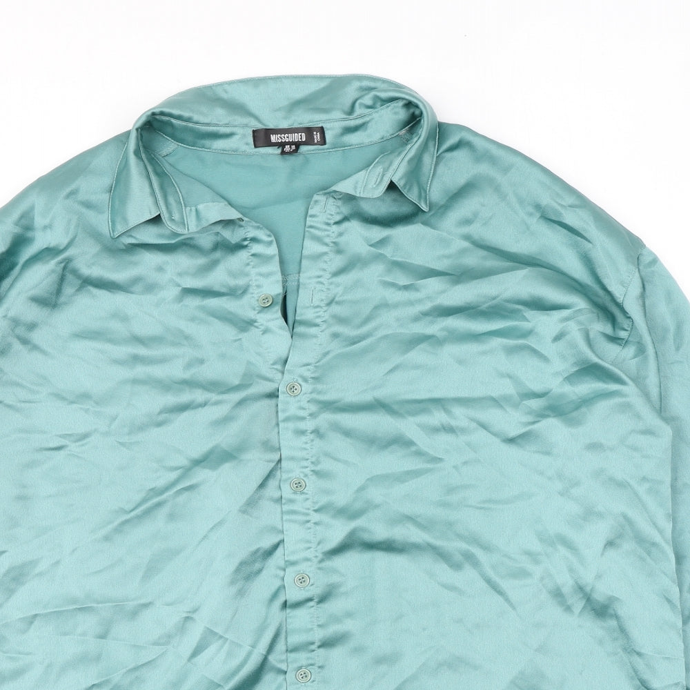 Womens UK Size 10 Missguided Green Basic Button-Up