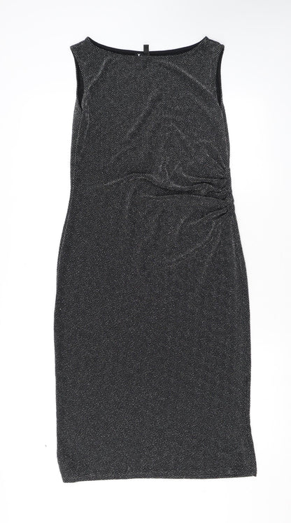 Izabel London Womens Silver Geometric Nylon Tank Dress Size 14 Round Neck Pullover - Sparkle