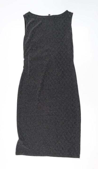 Izabel London Womens Silver Geometric Nylon Tank Dress Size 14 Round Neck Pullover - Sparkle