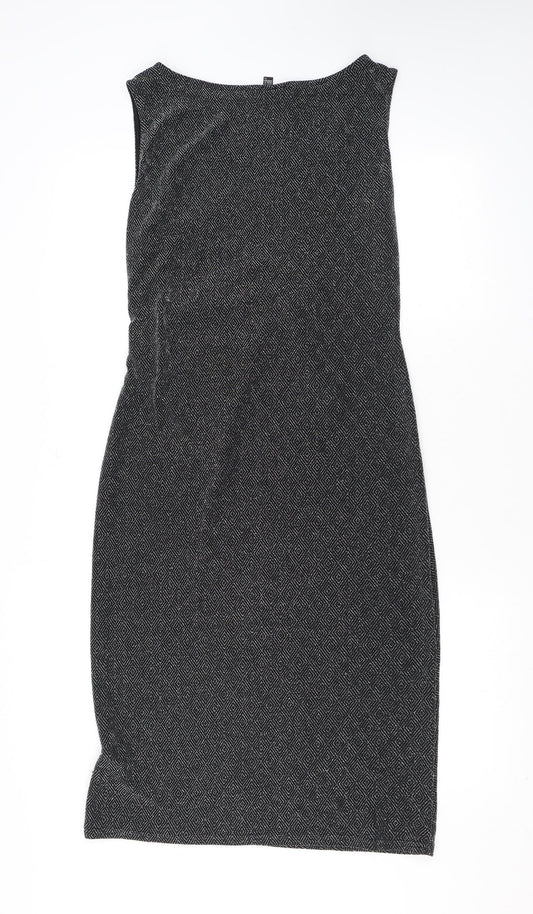 Izabel London Womens Silver Geometric Nylon Tank Dress Size 14 Round Neck Pullover - Sparkle