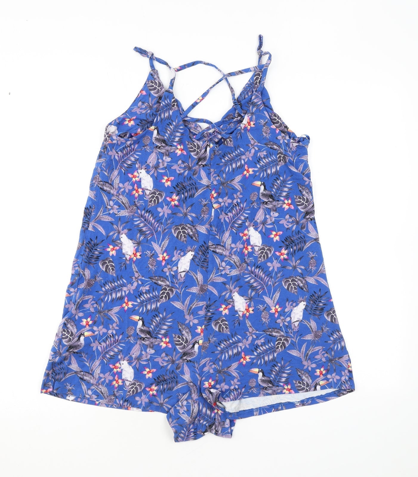 New Look Womens Blue Floral Viscose Playsuit One-Piece Size 10 Pullover - Birds