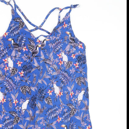New Look Womens Blue Floral Viscose Playsuit One-Piece Size 10 Pullover - Birds