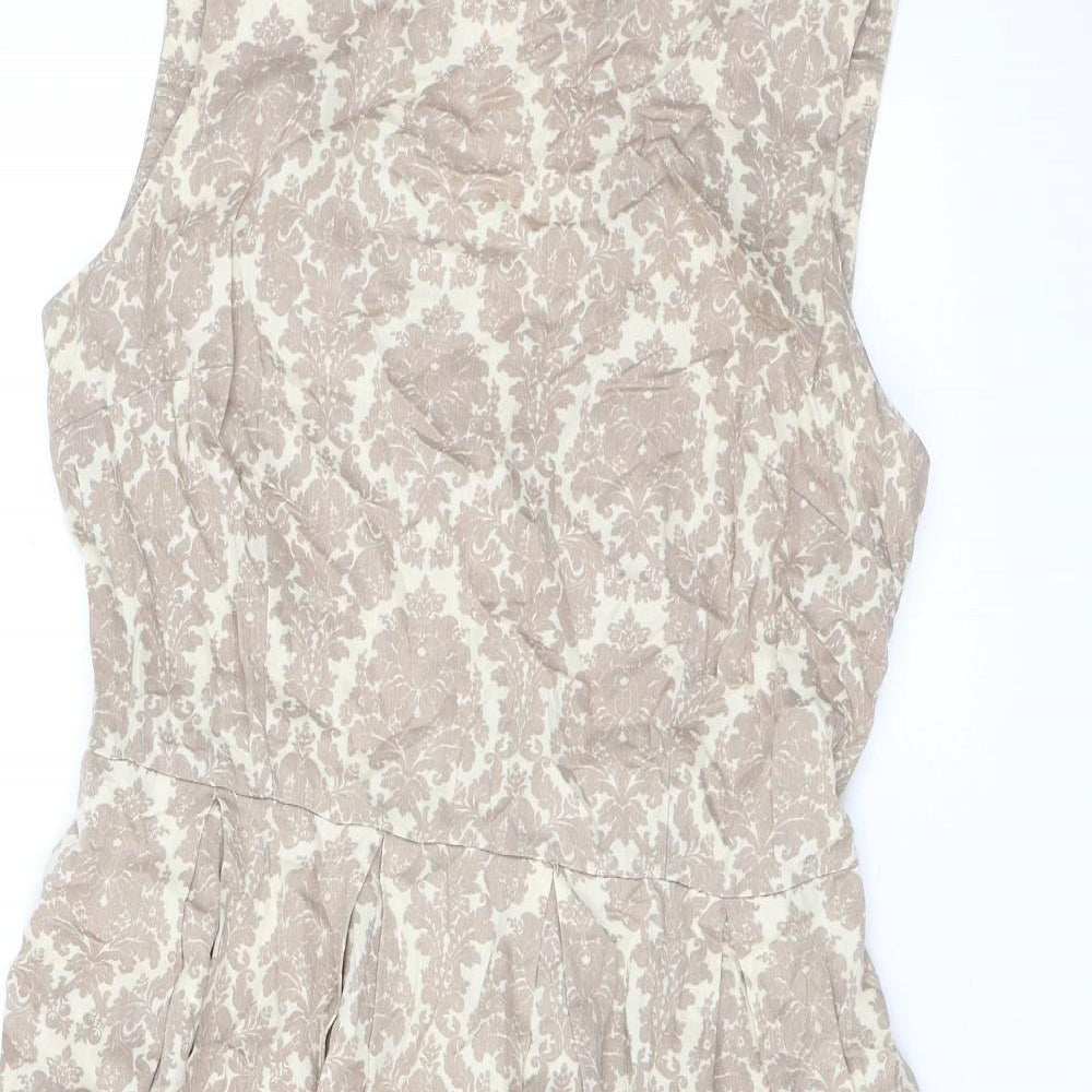 Dorothy Perkins Womens Brown Floral Cotton Skater Dress Size 12 Round Neck Zip