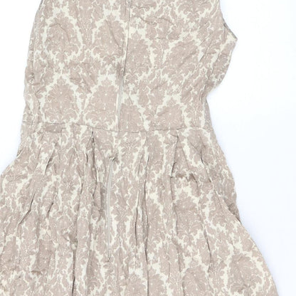 Dorothy Perkins Womens Brown Floral Cotton Skater Dress Size 12 Round Neck Zip