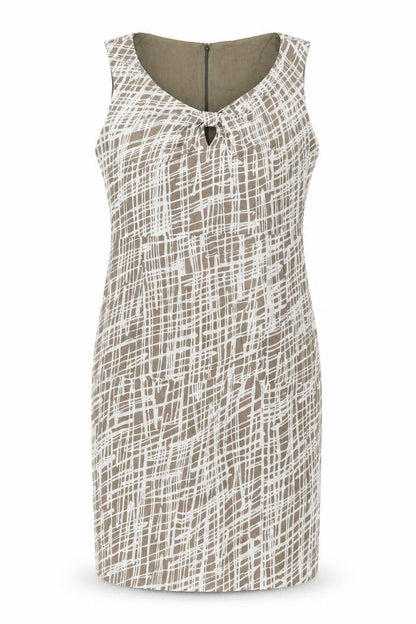 Great Plains London Womens Brown Geometric Linen Pencil Dress Size XL V-Neck Zip