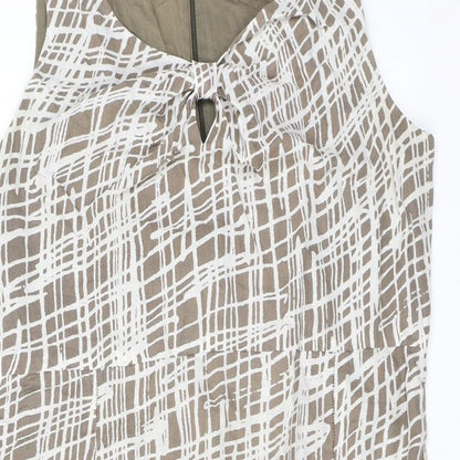Great Plains London Womens Brown Geometric Linen Pencil Dress Size XL V-Neck Zip