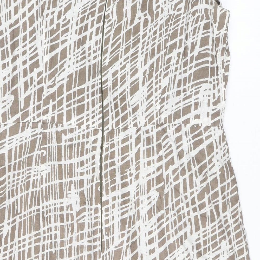 Great Plains London Womens Brown Geometric Linen Pencil Dress Size XL V-Neck Zip