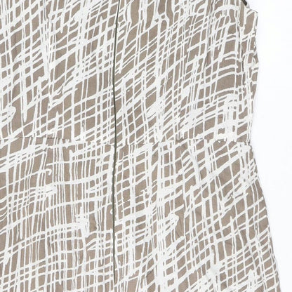 Great Plains London Womens Brown Geometric Linen Pencil Dress Size XL V-Neck Zip