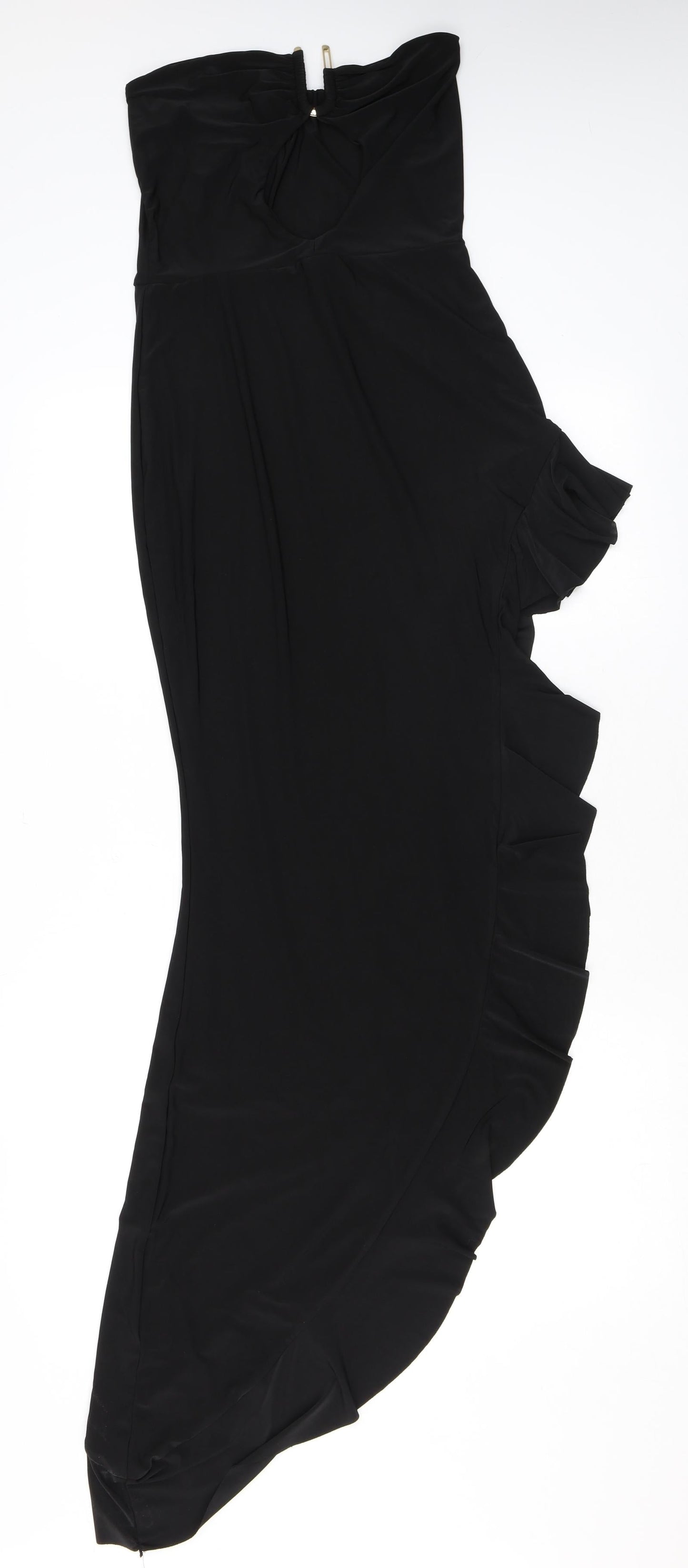 PRETTYLITTLETHING Womens Black Polyester Maxi Size 12 Off the Shoulder Pullover - Ruffled Hem